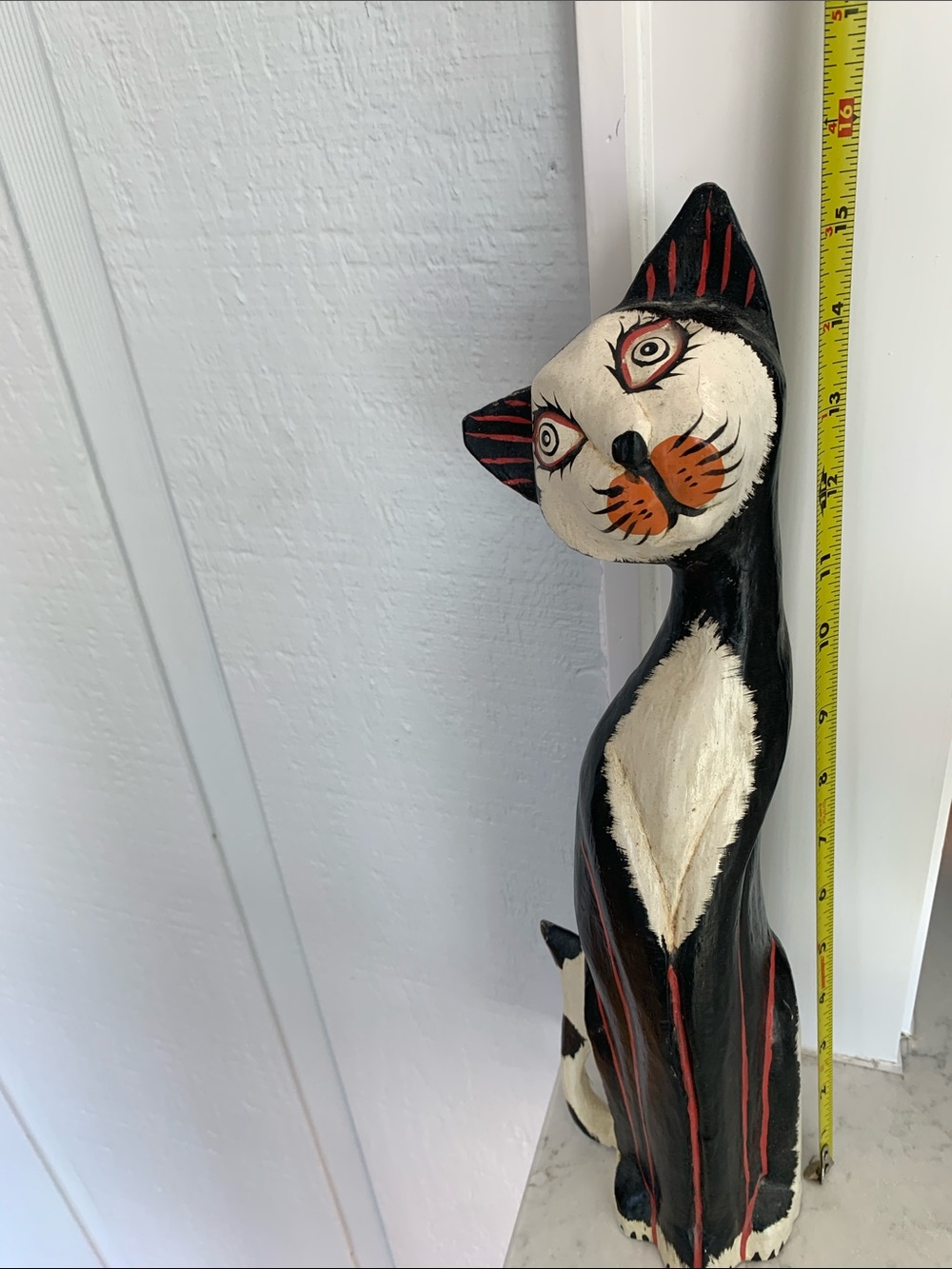 Vintage Folk Art Primitive Tall Wood Painted Cat - Picture 7 of 8